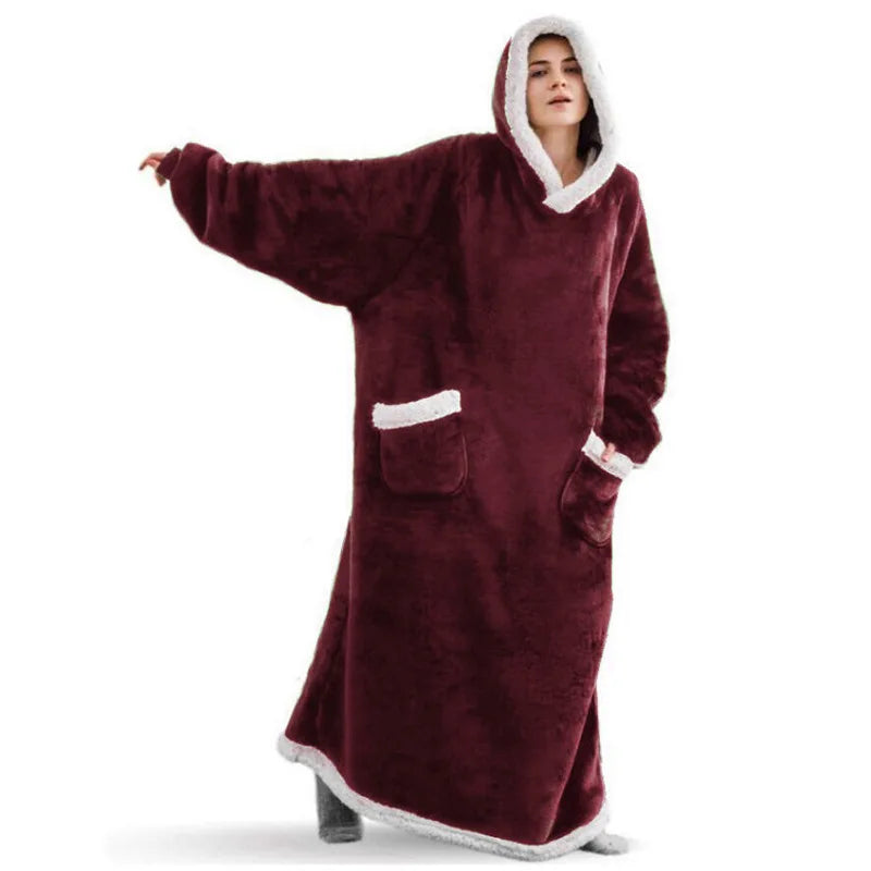 Oversized Hoodie Blanket Women Winter Warm Plush Hoodies Sweatshirt Men Loose Casual Super Long TV Blanket Giant Hoodie Blankets voguable
