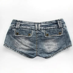 Voguable  Y2K Vintage Low Waist Denim Shorts Women Washed Frayed Hem Mini Hot Pants Multi Buttons Pocket Design Casual Jean Shorts voguable