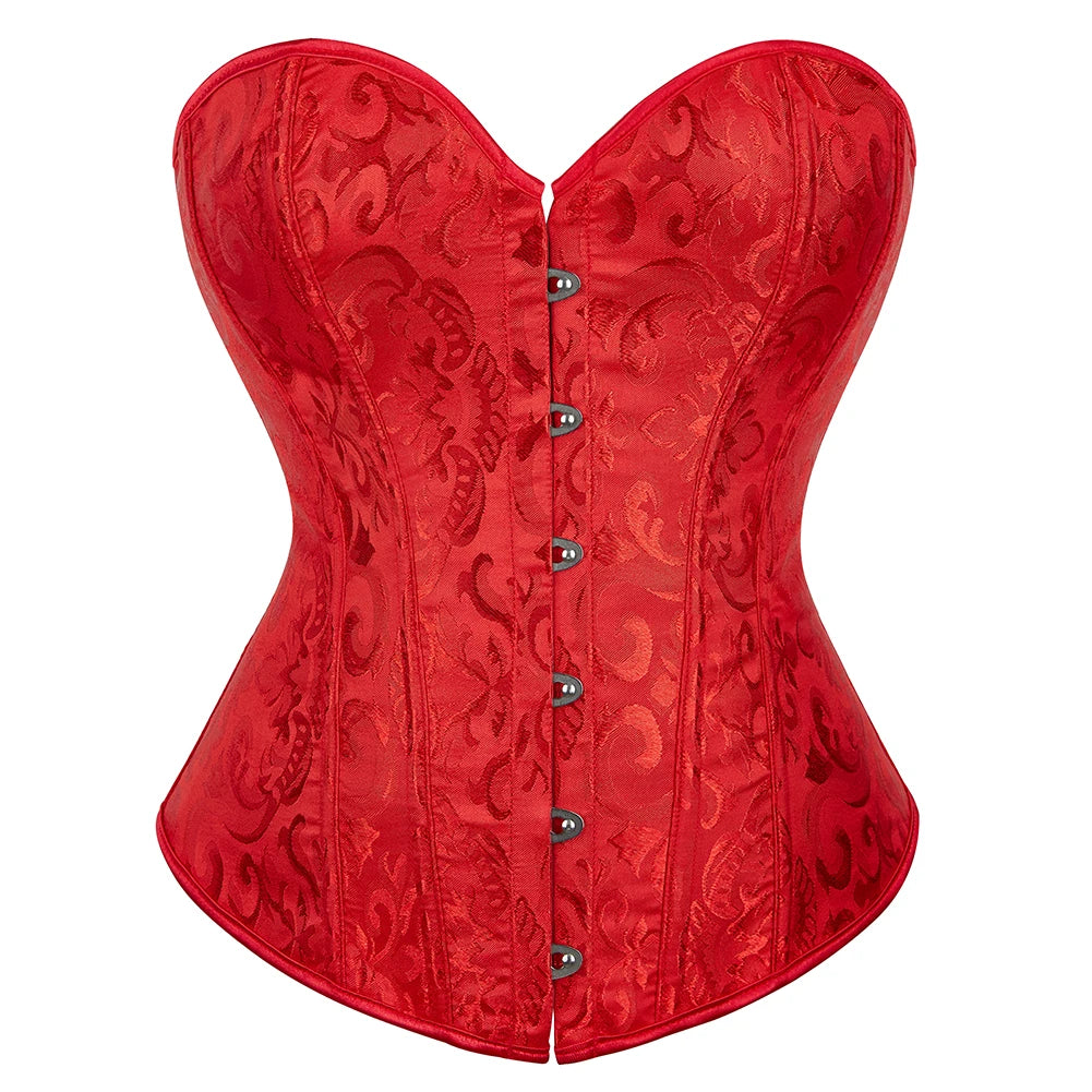 Voguable Overbust Corset Jacquard Floral Black White Pink Blue Korset Fish Boned Gothic Bustier Top Front Busk Clothing Gorset voguable