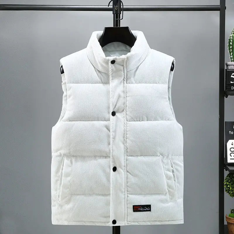 Vests Jacket Men Autumn Winter Stand Collar Warm Sleeveless Leisure Down Cotton-Padded Vest Coat Thickened Corduroy Warm Coat voguable