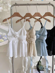 Voguable  Summer Women Sweet Halter Top Cute Core Gyaru French Vintage Camisole Coquette 2000s Aesthetic Ruffle Mori Girl Hot Sexy Kawaii voguable