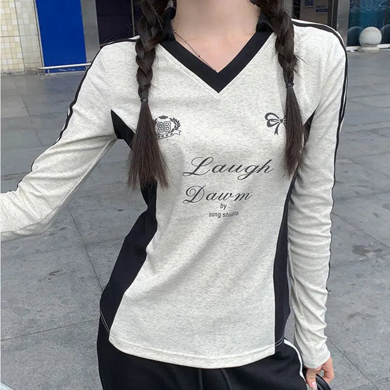 Vintage Y2k Long Sleeve T-Shirts Coquette Women Letter Print Tees American Retro Fashion Aesthetics Streetwear T-Shirts voguable