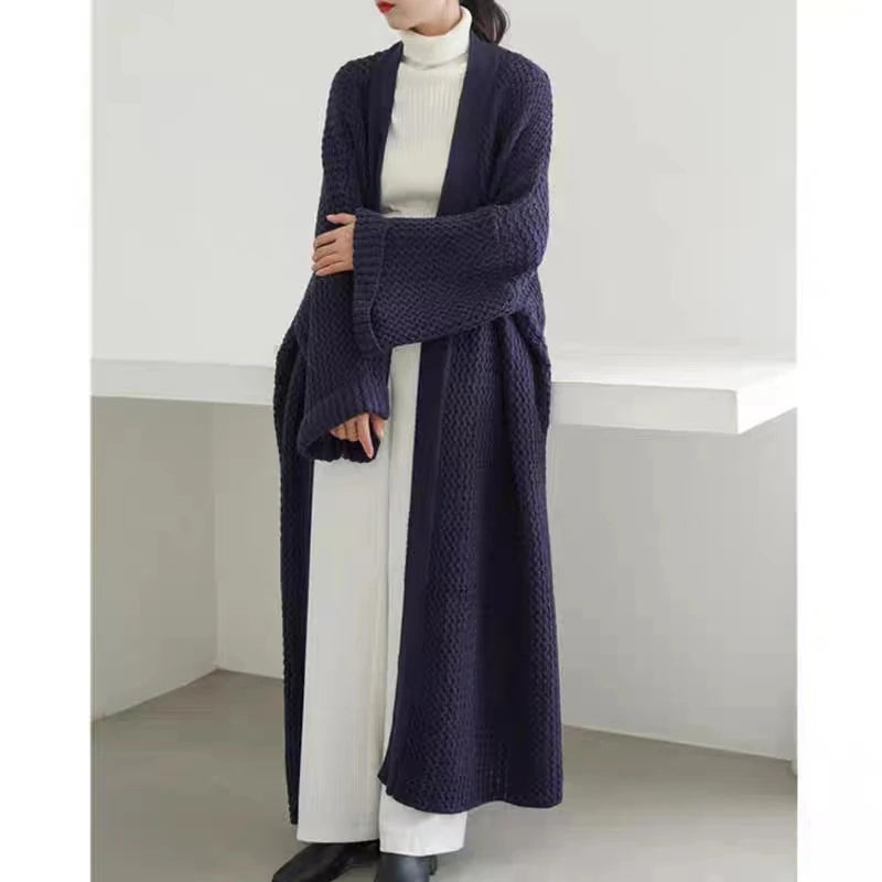 Voguable  Casual  Lazy Style Loose Solid Color Long Women Knitted Cardigan Autumn Winter Simple Elegant Versatile Sweater Coat Fashion New voguable