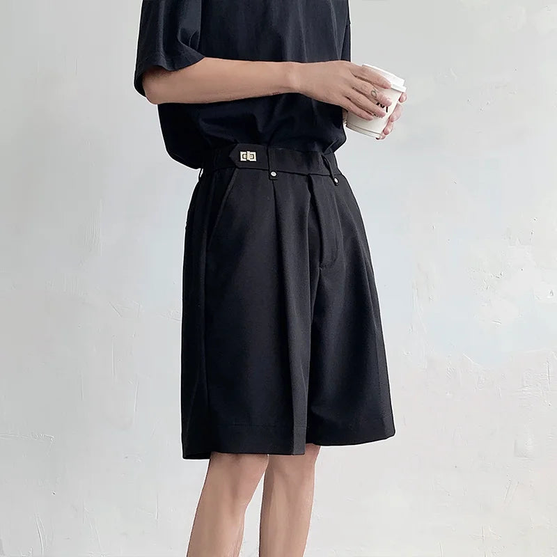 Voguable Summer Suit Shorts Men Fashion Social Mens Dress Shorts Korean Loose Black Ice Silk Shorts Mens Office Formal Shorts M-2XL voguable