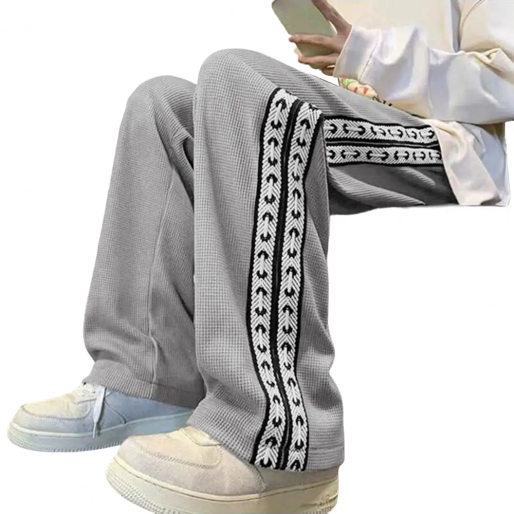 Men Pants Shrink Resistance Absorb Sweat Casual Trousers Drawstring Elastic Waist Waffle Grid Spring Sweatpants Men's Clothing voguable
