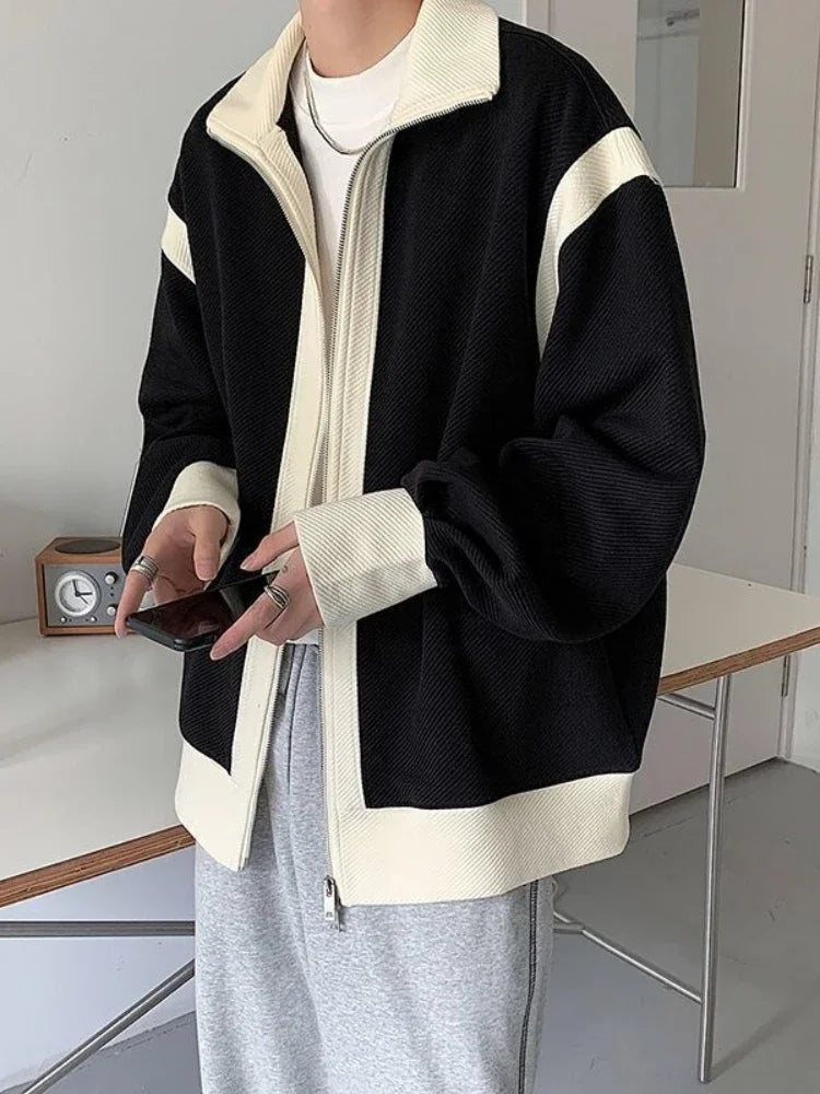 Voguable  Knitted Sweaters for Men Aesthetic Jacket Man Clothes Cardigan Coat Zip-up Zipper Collared Green Knitwears Cotton Mode Neck A S voguable