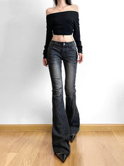 Voguable Vintage Skinny Flare Jeans Pant Low Rise y2k Aesthetic Fashion Streetwear Denim Trouser femme Boot Cut Pants Grunge voguable
