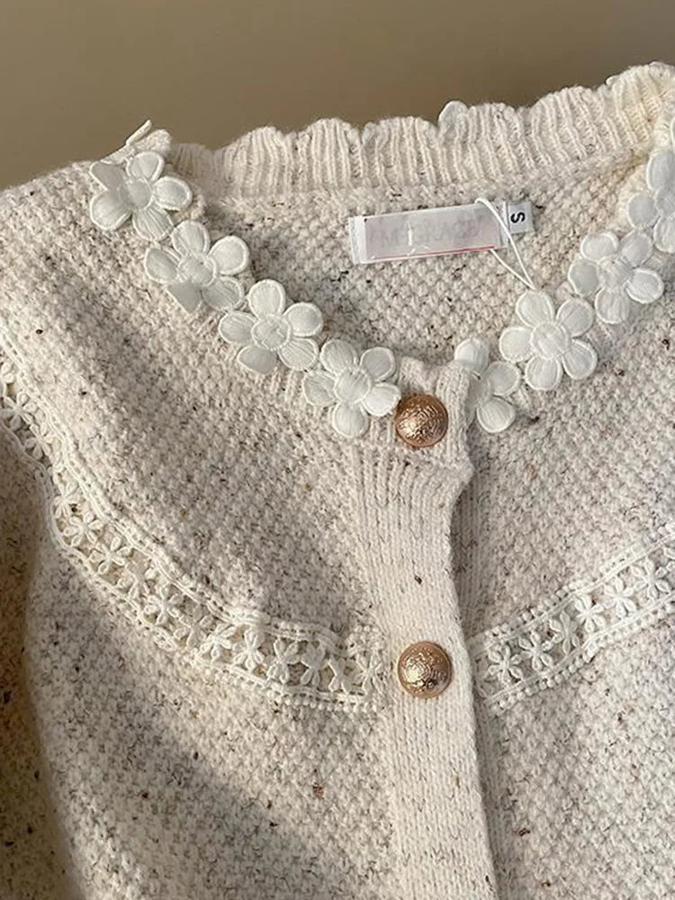 Floral Elegant Cardigan Women Vintage Sweet Long Sleeve Knitted Sweater French Retro Casual O Neck Design Fall Ins Tops Coats voguable