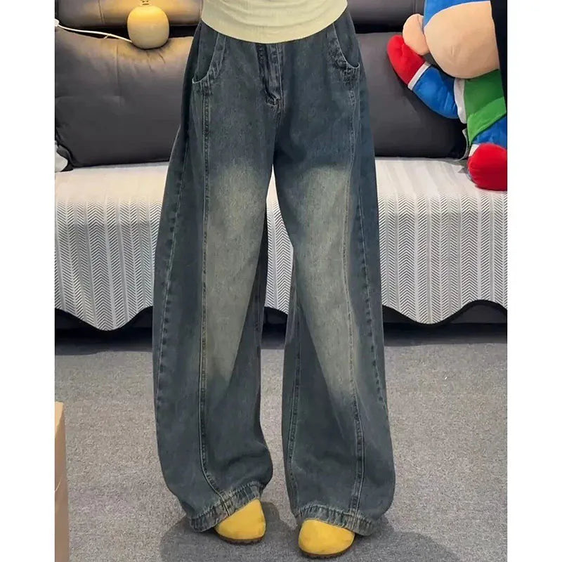 Voguable  Four Season Men women Jeans Korean Version Student Casual Pants High Street Straight Loose Wide Leg Jeans Retro Baggy Jean voguable