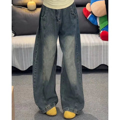 Voguable  Four Season Men women Jeans Korean Version Student Casual Pants High Street Straight Loose Wide Leg Jeans Retro Baggy Jean voguable