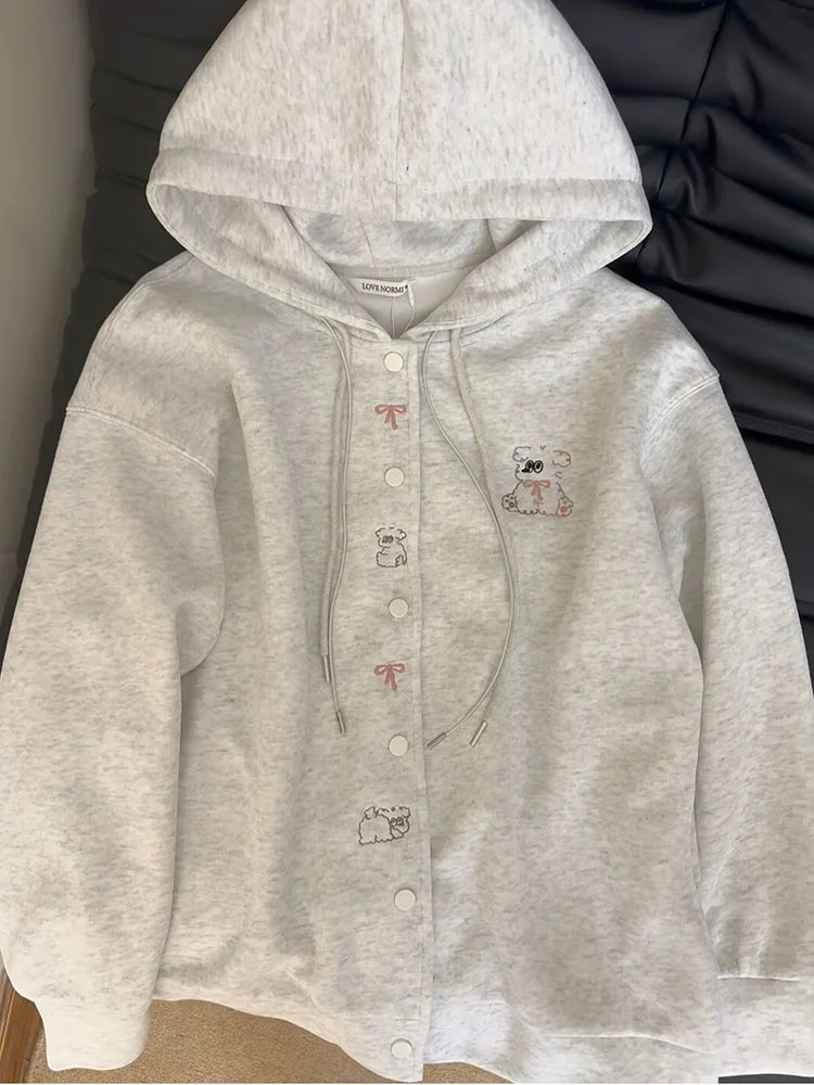 Cartoon Embroidery Cute Hoodies Women Vintage Oversize Loose Long Sleeve Sweatshirts Preppy Style Kawaii Japan Lady Outwear Tops voguable