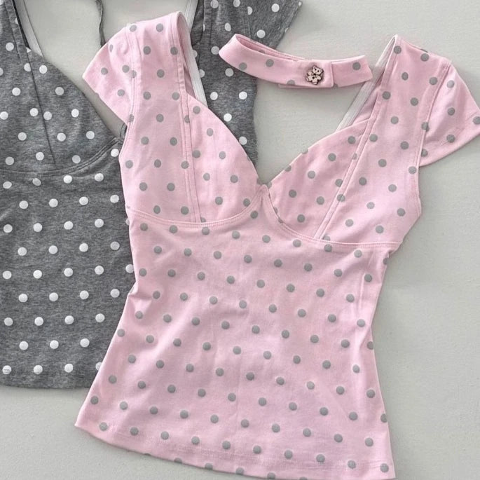 Voguable  Y2K Style Vintage Kawaii Light V-Neck Short Sleeve T-Shirt Summer New Arrivals Slim Fit Harajuku Tops Trendy Casual Daily voguable