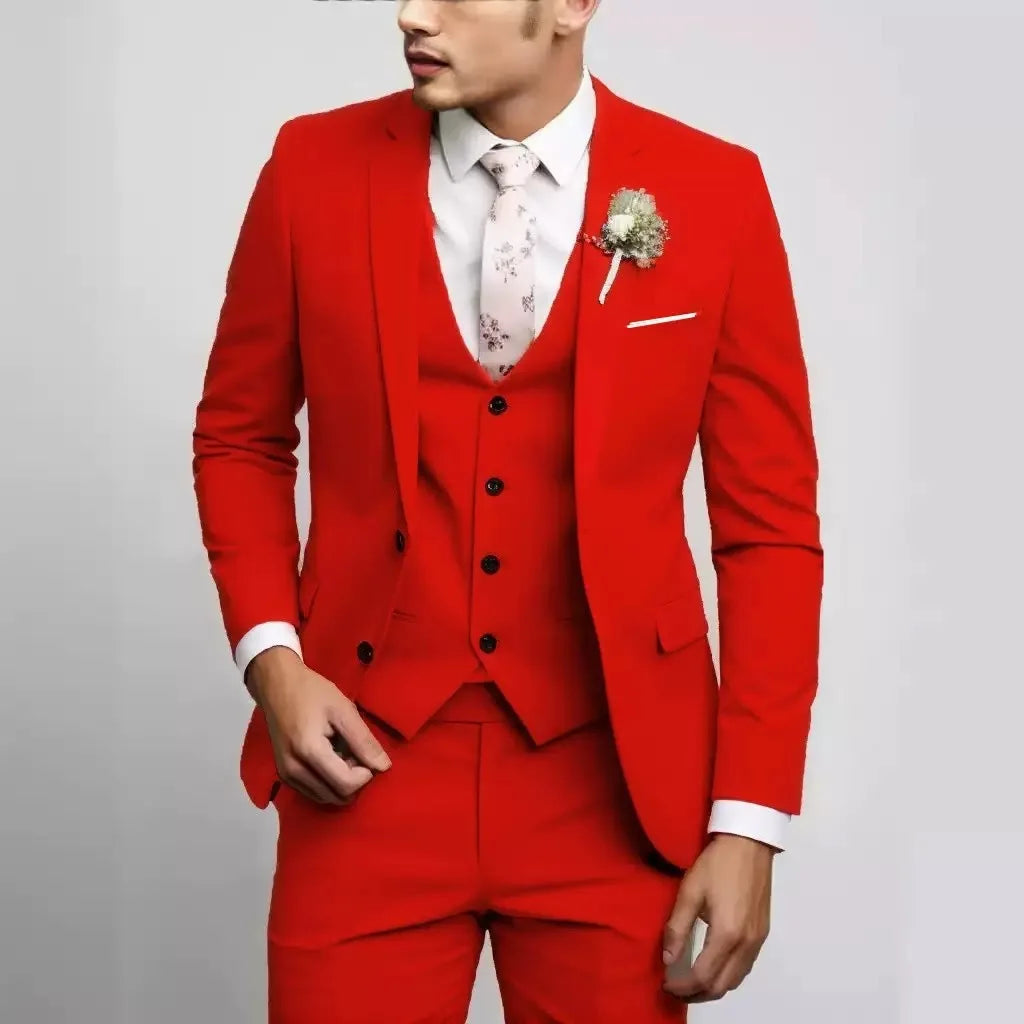 Voguable  3 Pieces Suit Fashionable and Formal Gentle Trend Solid Color Men's Business Casual Fit Wedding Host Gentle Suit voguable