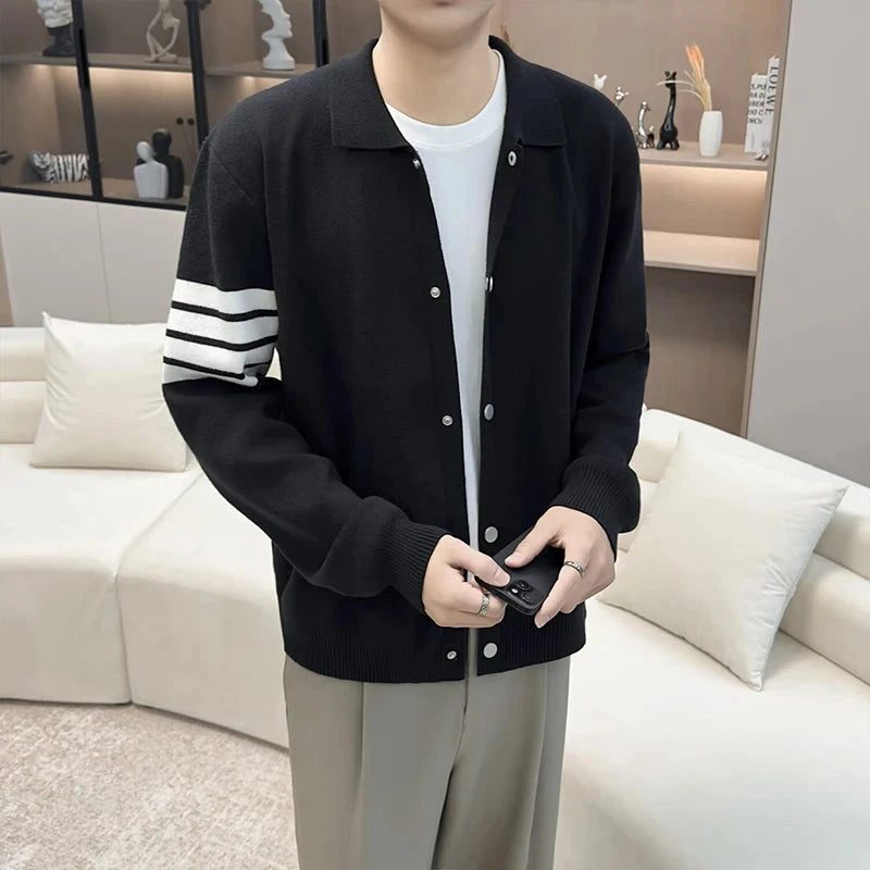 Japanese Retro Men's Cardigan Coats Light Luxury Knitted Lapel Long Sleeve Sweater Jacket Leisure Premium Quality Knitwear M-3XL voguable