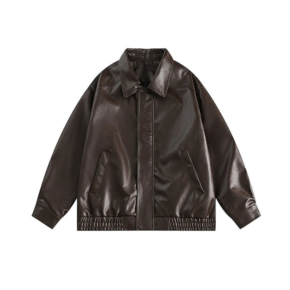 Brown Pu Leather Jacket Men and Women American Vintage Autumn High-end Casual Lapel Zipper Loose Fashion Motorcycle Jacket voguable