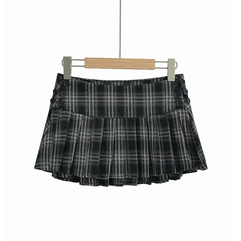 Chu Sau beauty 2024 Women New Fashion Preppy Style Plaid Printed Pleated Mini Skirt Hot Sweet Low Waist Sexy Super Short Skirts voguable