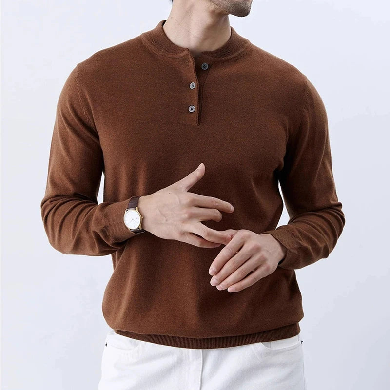 New Fashion Men Henry Sweater Light Luxury Knitted Solid Color Long Sleeve Pullover Premium Quality Skin-friendly Knitwear M-3XL voguable