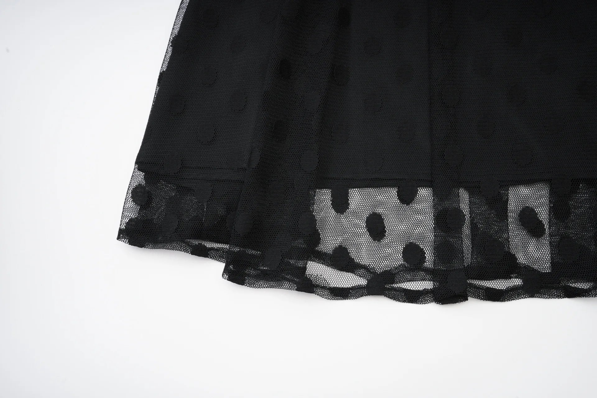 Fashion Black Polka Dot Perspective Dress Women's Round Neck Slim Fly Sleeves Ankle-length Dresses Summer New 3A102 voguable