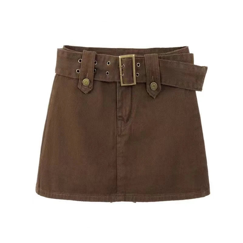 Denim Skirt For Women Summer American Vintage High Waist Spicy Girl Mini Short Skirt Blue Brown Black Wrapped Hip Pants Skirt