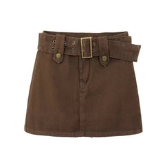 Denim Skirt For Women Summer American Vintage High Waist Spicy Girl Mini Short Skirt Blue Brown Black Wrapped Hip Pants Skirt