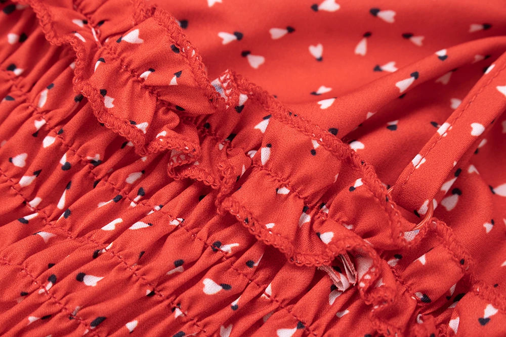 Fashion Lady Red Polka-dot Dress Sexy Spice Girl Suspender Floral Dress Summer New Women Sleeveless A-line Dresses voguable