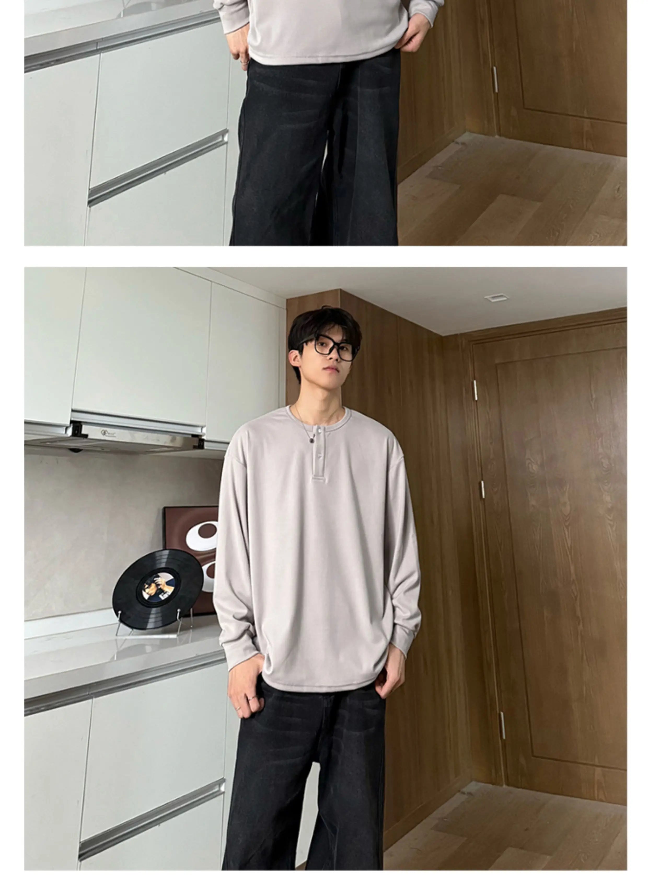 Warm Henry Collar Long Sleeve T shirt For Men Spring Autumn Casual Mens T-shirts Unisex Tee Tops Classic Clothes Men's T-Shirts voguable