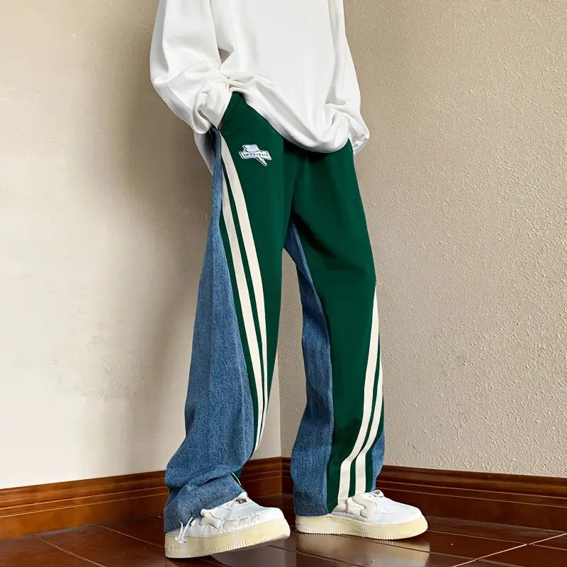 Spring KPOP Fashion Style Harajuku Slim Fit Trousers All Match Vintage Jeans Loose Casual Wide Leg Pants Patchwork Sweatpants voguable
