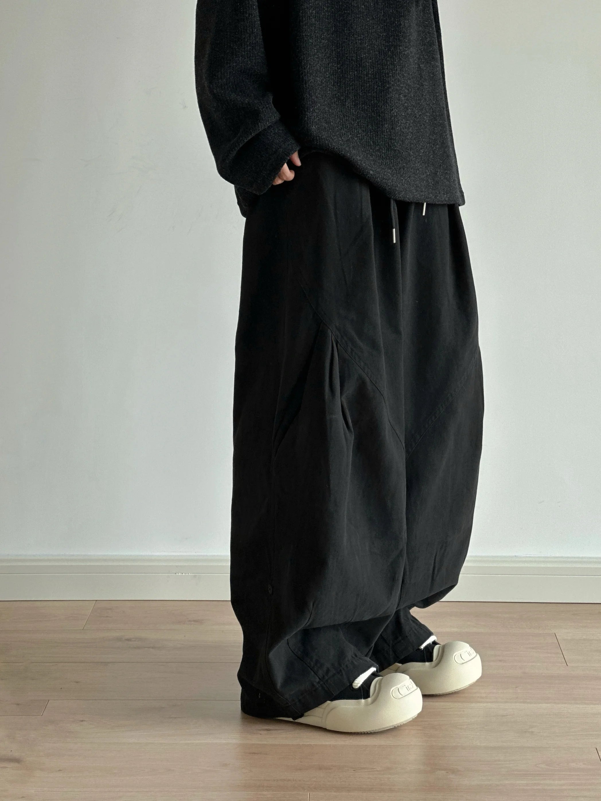 Voguable  Spring Summer New Wide Leg Pleated Workwear Trousers Casual Loose American Retro Unisex Pure Color Match All Japanese Style voguable
