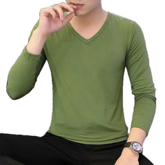 Voguable  Longsved Slimfit Mens Tshirt Casual Wear Base V Neck PU Leather Nine Sleeve Cleanfit Style Citywalk Suitable Tshirt voguable