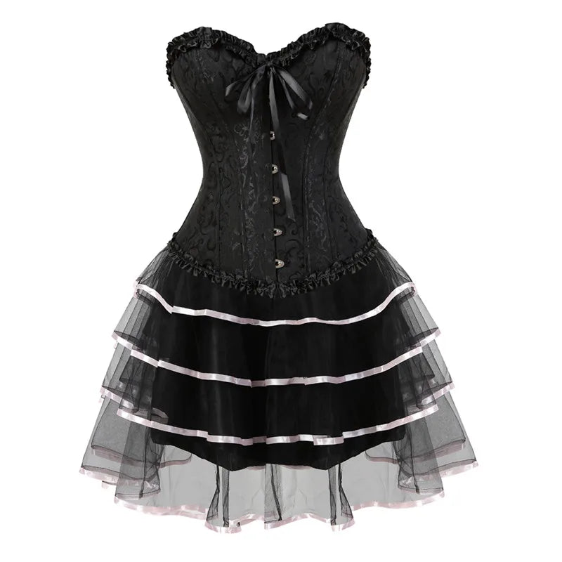 Voguable sexy corsets for women plus size costume overbust burlesque corset and skirt set tutu corselet victorian fashion gowns voguable
