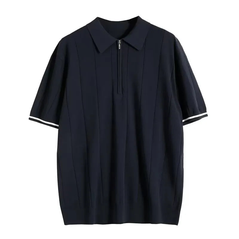 New Men's Clothing Light Luxury Business Knit Zipper Polo Shirt Leisure Short Sleeve Korean Popular Clothes Retro Knitwear M-3XL voguable