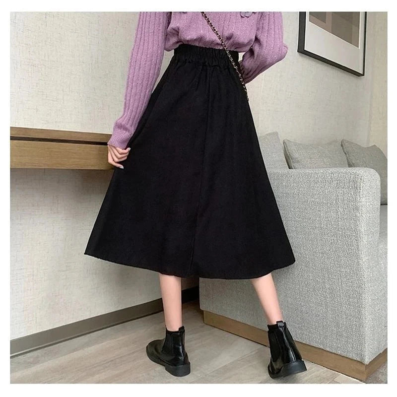 Preppy Style Vintage Long Skirts Women High Waist Sweet Loose A Line Skirt Lace Up Retro Fall Winter Female Elegant Long Skirts voguable
