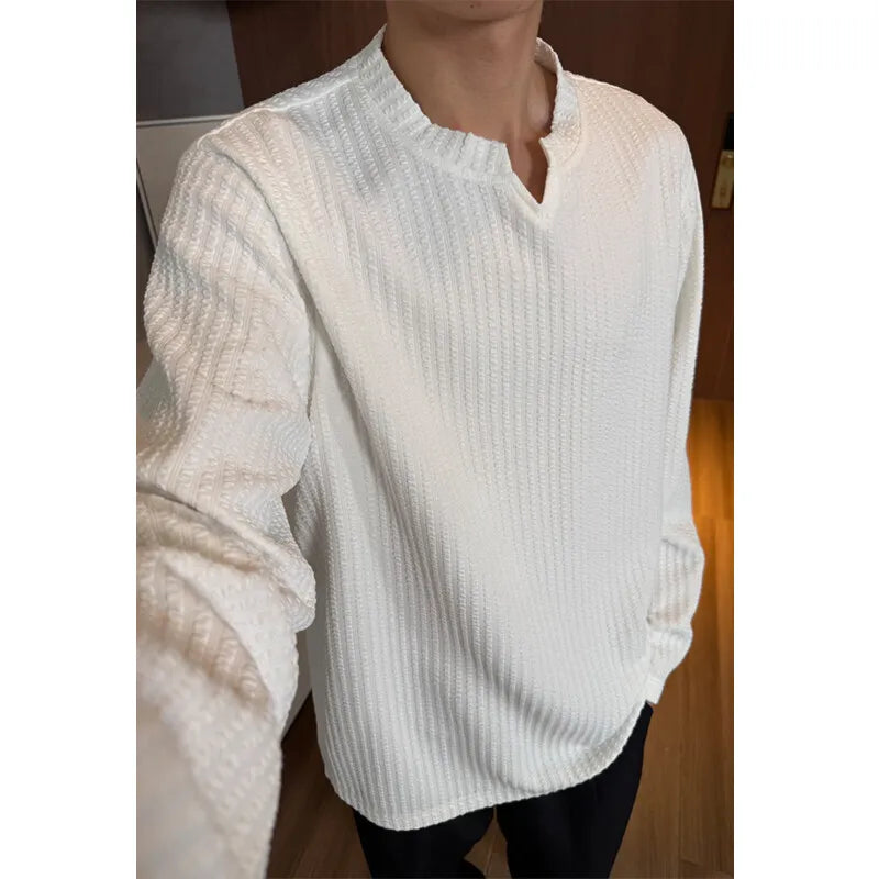 Spring Long Sleeved T-shirt Men V-neck T Shirt Men Streetwear Korean Loose Casual Pullover T Shirt Mens Top Large Size 5XL voguable