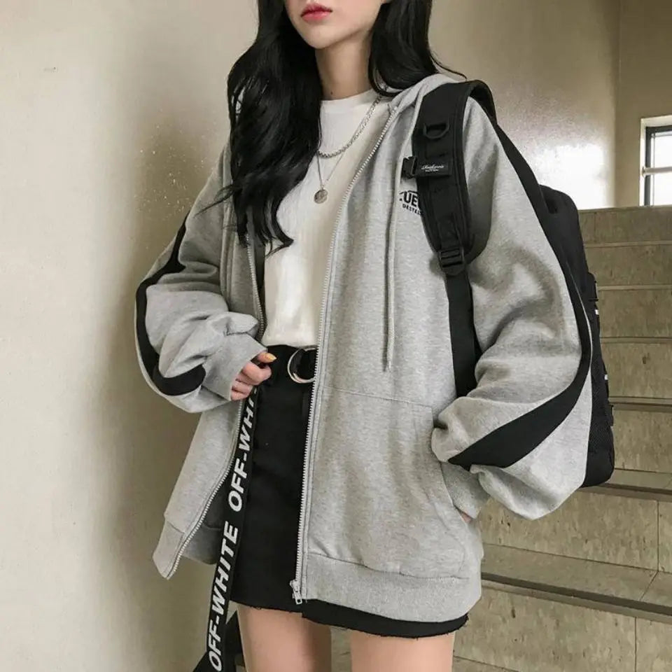 Autumn Hooded Sweatshirt Women's New Style Harajuku Style Loose Sports Long-sleeved Top Spliced women's Jacket voguable