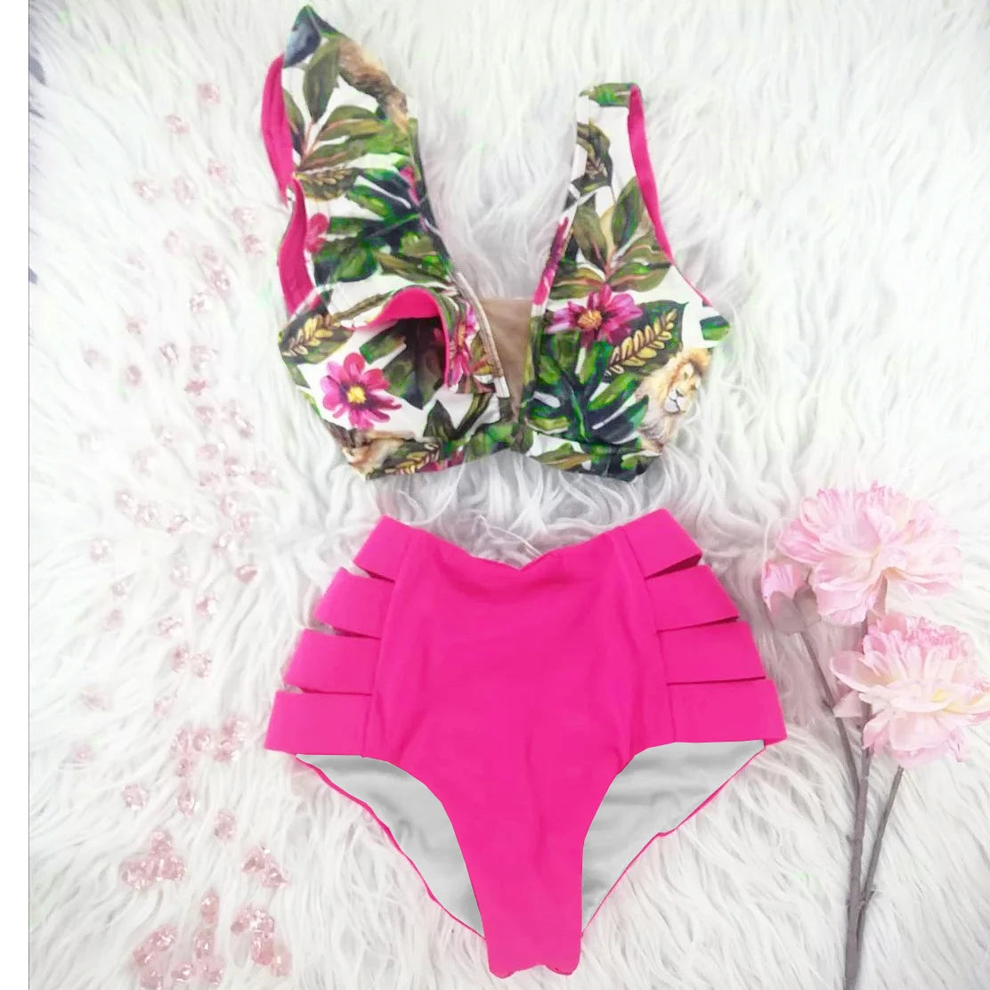 New High Waist Bikini Swimwear Women Swimsuit Push Up Bikinis Women Bathing Suit Biquini Ruffle Bikini Summer Beach Wear voguable