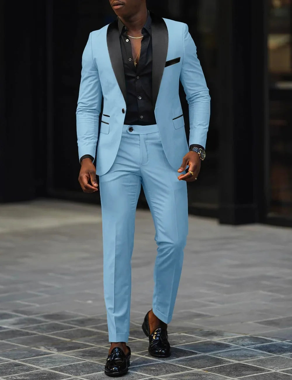 Voguable  Men's New Fashion Business Casual Two-piece, Comfortable and Breathable Slim-fit Side Slit Single-button Suit Jacket+trousers voguable