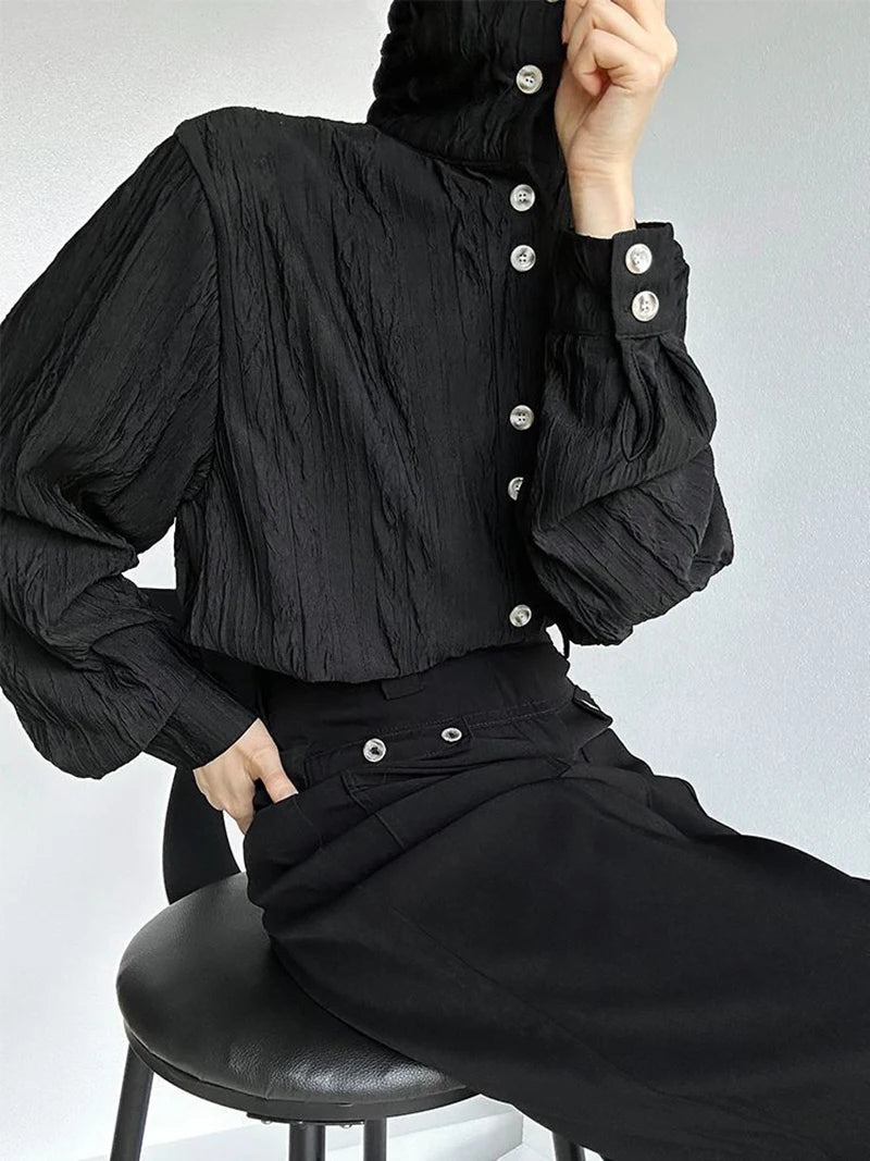 Vintage Stand Collar Y2K Shirt Women Loose Harajuku Long Sleeve Blouse Fall Retro American Streetwear Casual Bf Tops New voguable