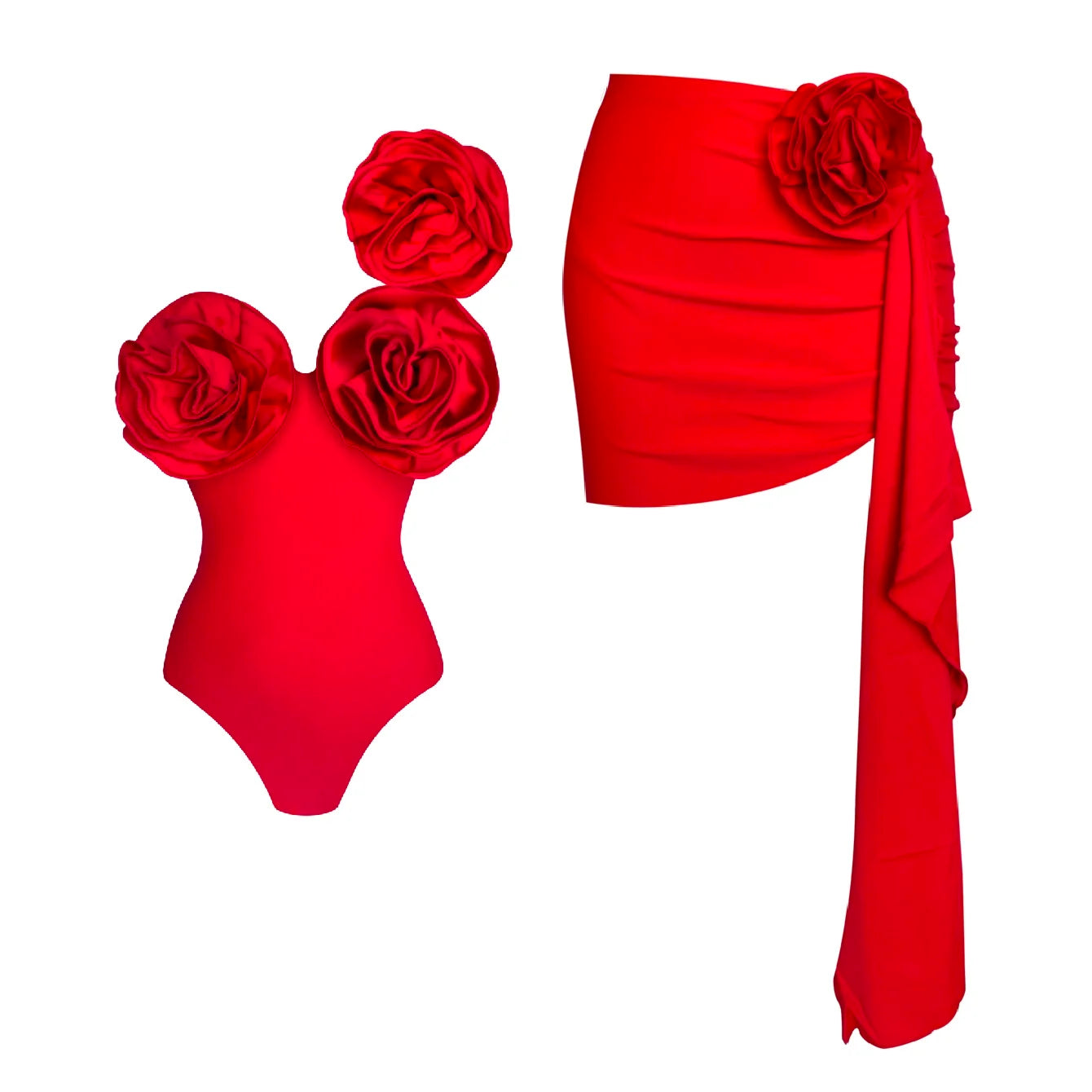 Red Flower One Piece Swimwear With Cover Up Trend Swimsuit 2025 Sexy Biquini Luxury Woman Swimsuit Beach Outing Bodysuit Bathsui voguable