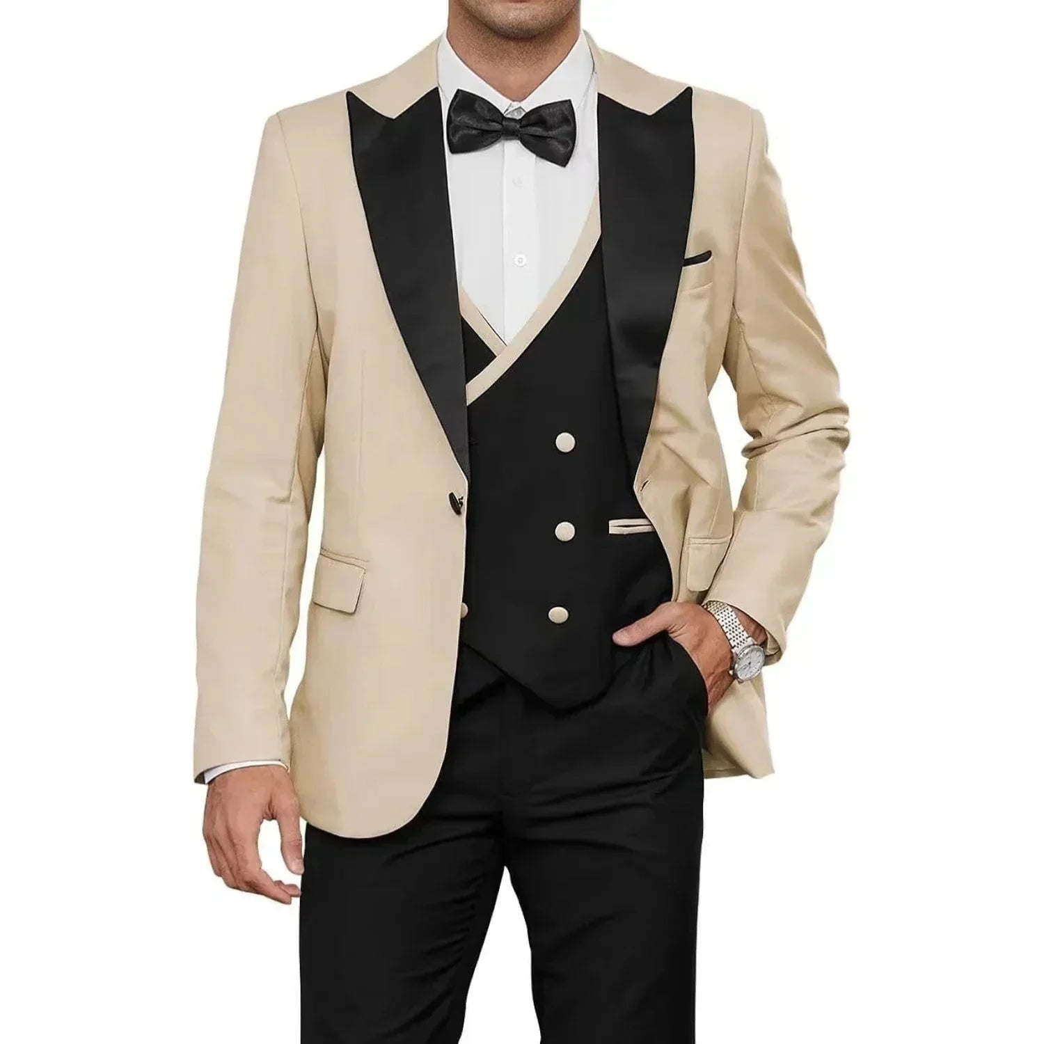 Voguable  New Solid Suits for Men Slim Fit Groom Wedding Suits Tuxedo Best Man Blazer Vest Pants 3 Pieces Fashion Marriage Costume voguable