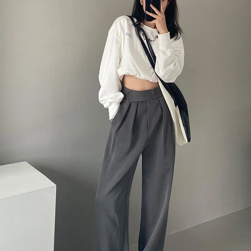 Brown Wide Leg Women's Classic Suit Pants Vintage Palazzo Office Elegant Casual Black Trousers Female High Waist Pants New voguable