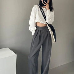 Brown Wide Leg Women's Classic Suit Pants Vintage Palazzo Office Elegant Casual Black Trousers Female High Waist Pants New voguable