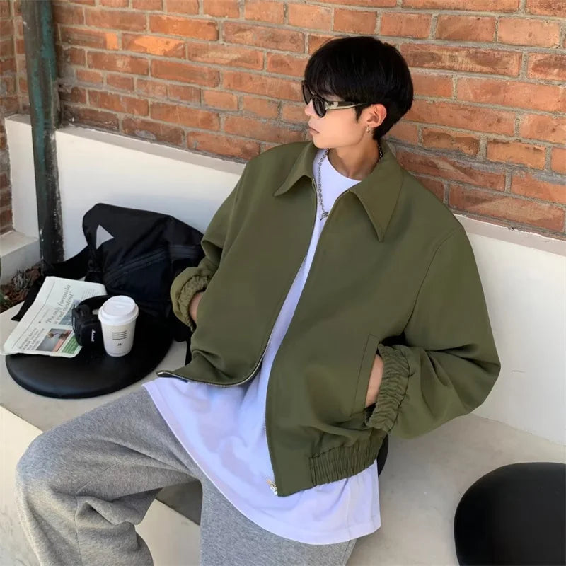 Voguable Green Black Short Jacket Men Fashion Spring Bomber Jacket Men Streetwear Korean Loose Casual Jacket Mens Vintage Outwear M-2XL voguable