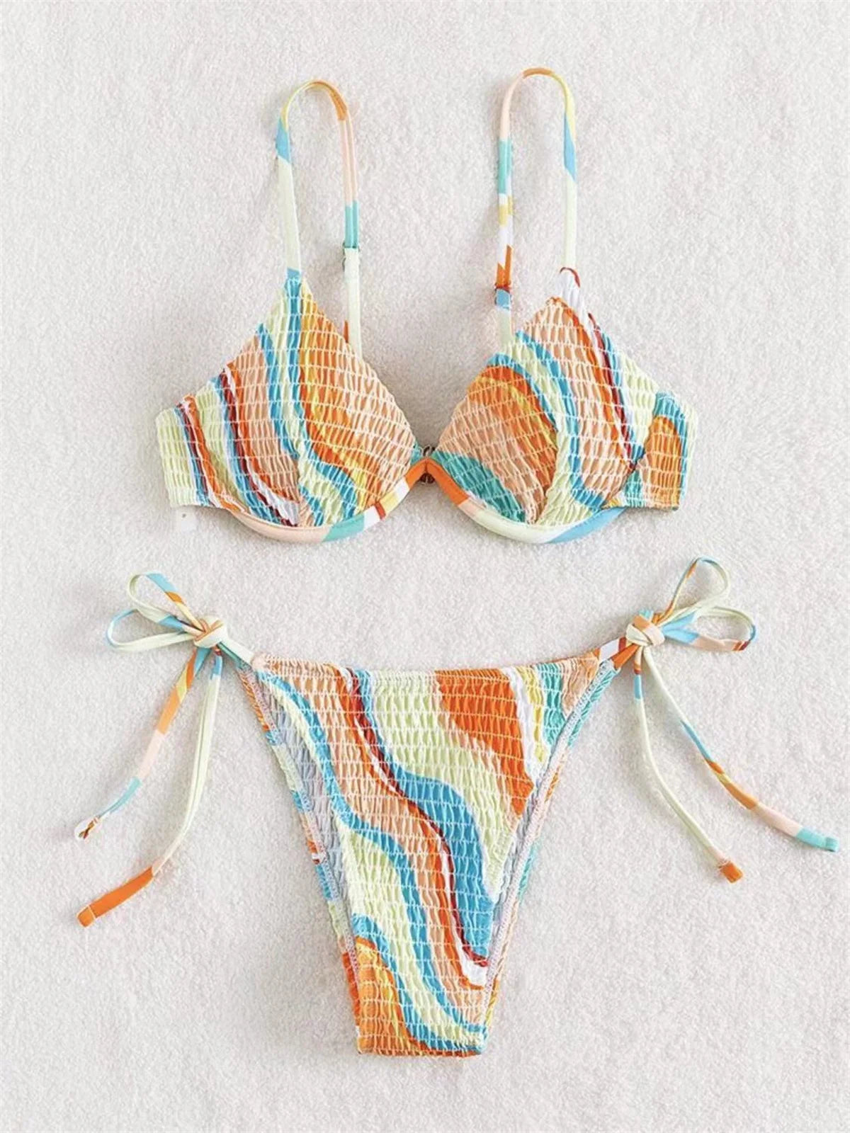 Voguable Sexy Brozing Bikinis Sets Women Luxury Striped Underwire Red Tie Dye Micro Swimsuit 2024 Bathing Suit Tie Side Thong Swimwear voguable