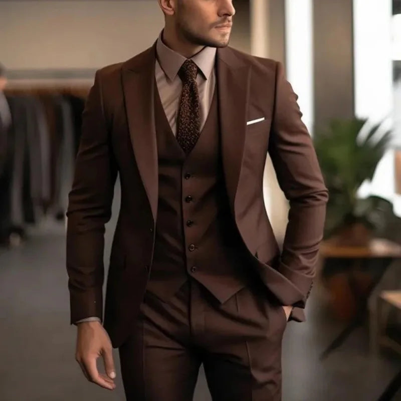 Voguable  Tailor Made Black Men's Suit 3 Pieces Suits Wedding Groomsmen Tuxedo Custom Men's Slim fit Outfit Jacket+Pants+Vest voguable