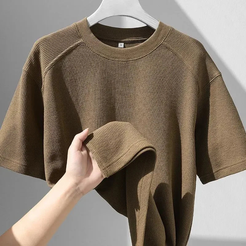 Voguable  American Retro Raglan Short-sleeved T-shirt for Men Loose Casual Solid Color Versatile Bottoming Shirt Comfortable Pullover Top voguable