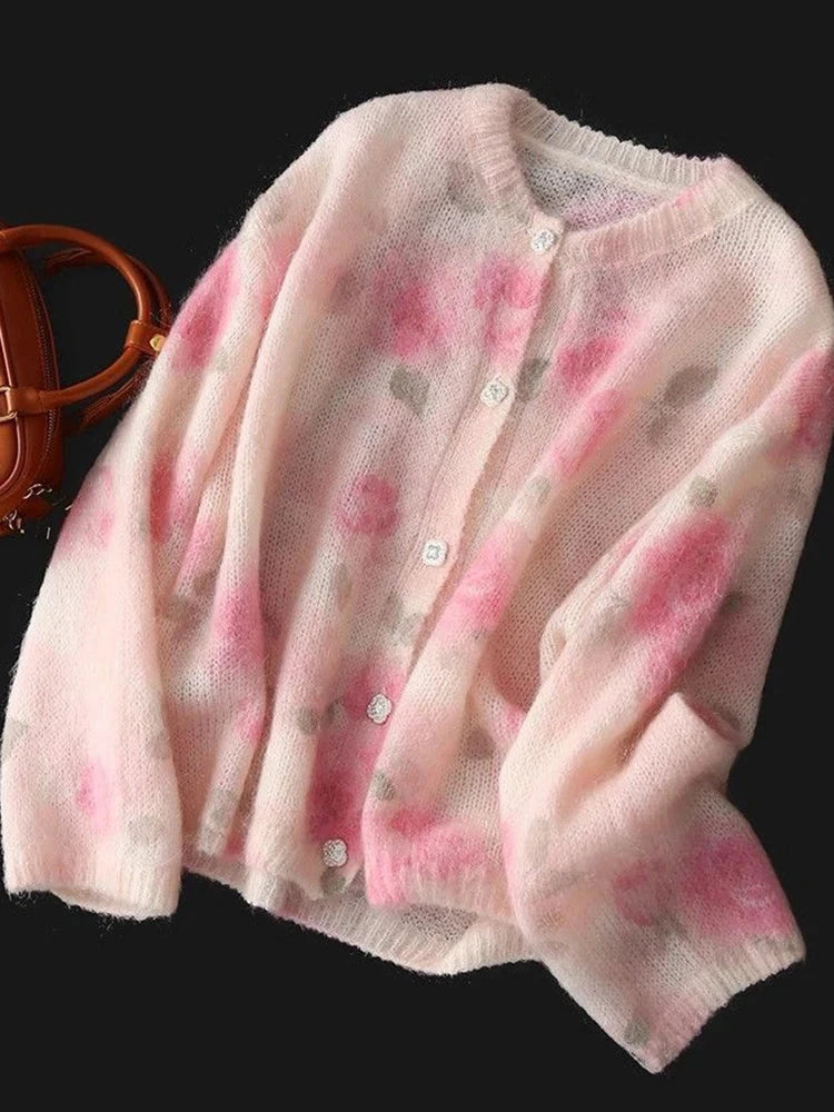 Elegant Floral Sweet Cardigan Sweaters Women Long Sleeve Lazy Wind Vintage Knitted Coats Fall New O Neck Single Breasted Tops voguable