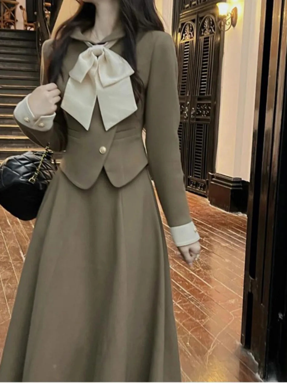 Voguable  Sets for Women 2 Pieces Elegant Cardign Suit Coat Vintage Dress Sets New Two Piece Luxury Two Piece Set Women Outfit Autumer New voguable