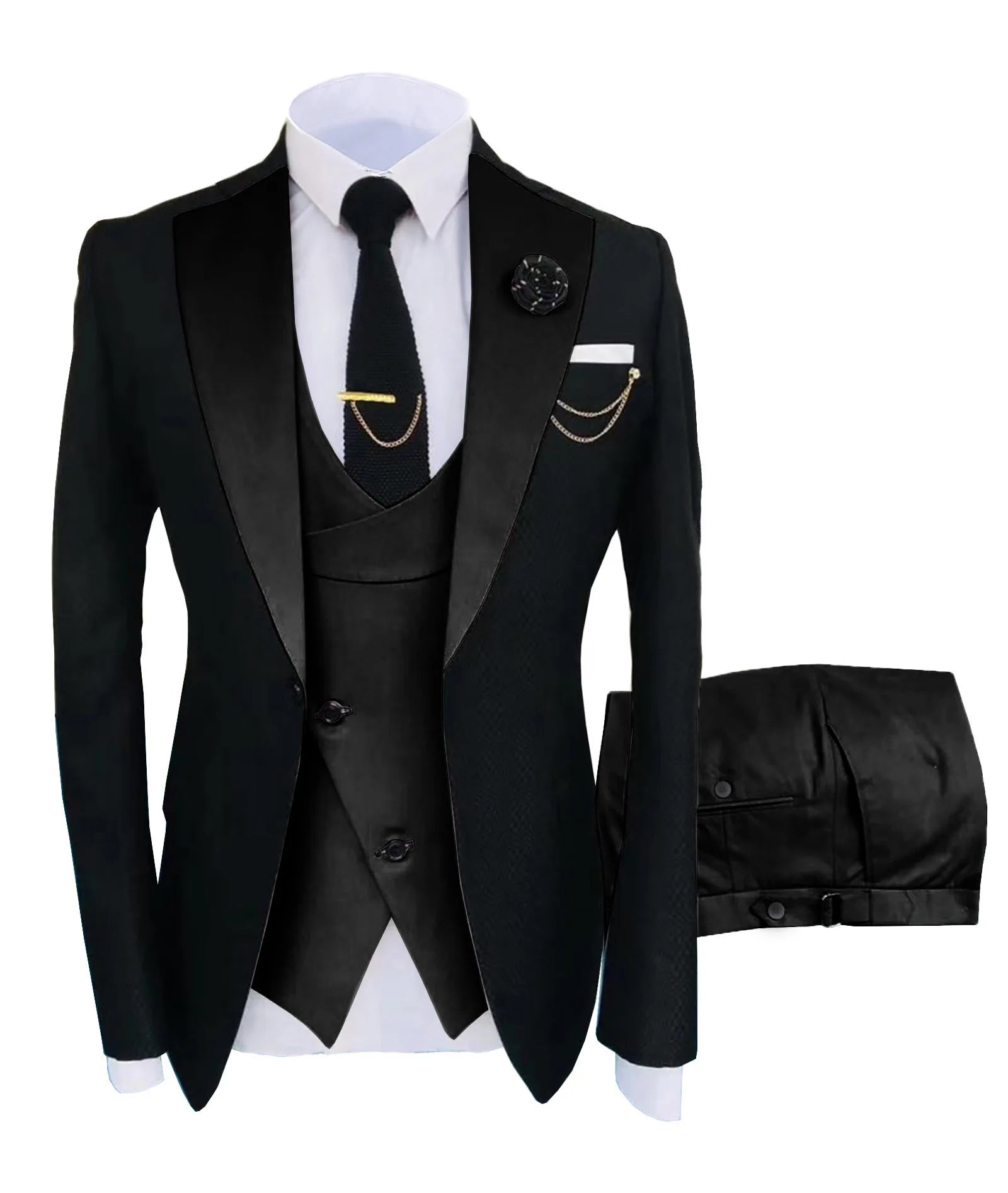 Voguable  Formal Elegant Men Suit Slim Fit 3 Piece Blazer Vest Pants Sets Tuxedo Set for Wedding Notched Lapel Men Suit voguable