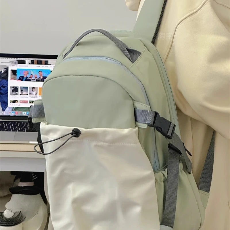 Outdoor Sports Contrast Color Drawstring Schoolbags Men Y2k Casual Travel Backpack High-capacity Backpacks for Women Students voguable
