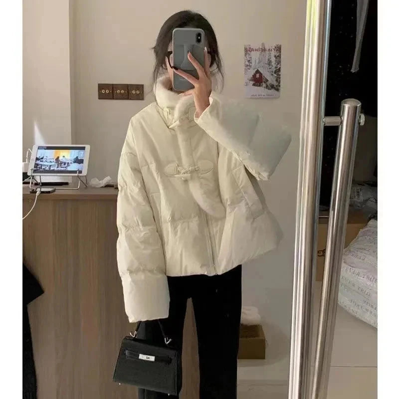 Winter Korean Pink Parkas Women Sweet Long Sleeve Warm Thick Cotton Coat Casual Stand Collar Preppy Style Lady Cute Jacket voguable